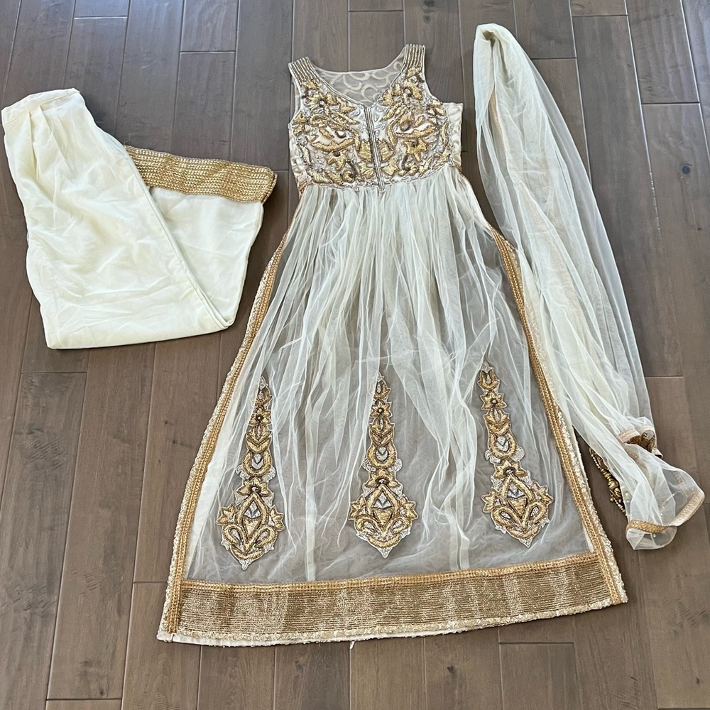 Cream and gold Indian dress with Long kurta and palazzo pants